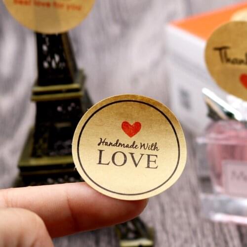 100PCS/lot Round Handmade Love Thank you Kraft Scrapbooking Paper Labels Seal Sticker DIY Gift Sticker