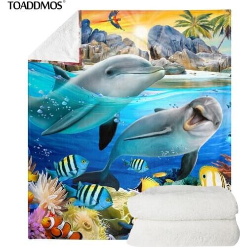 TOADDMOS Fleece Blanket 3D Sea Animal Dolphin Blue Warm Soft Sofa Bedroom Throw Blanket for Adult Kids Travel Fall Thin Quilts