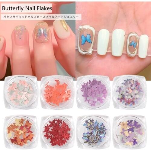 30Pcs/Box 3D Butterfly Pattern Colorful Laser Nail Flakes Sequin Mirror Shiny Paillette Flower Nail Art Decoration DIY Manicure