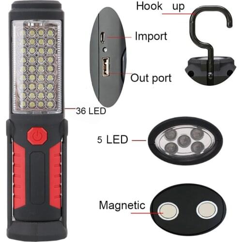 36+5 LED Flexible Hand Torch Flashlight Work Inspection Light USB Rechargeable Durable Magnetic Hook Stand USB Rechargeable Lamp