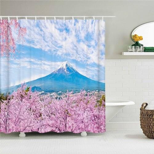 3D Natural Landscape Printing Shower Curtains Cherry blossoms Mount Fuji Bathroom Curtain Waterproof Polyester Home Decoration