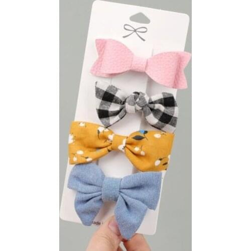 4PCS/SET Sweet Hair Clips for Girls Kids Lovely Leather Floral Bows Hairprins for Women Children Kids Headwear Hair Accessories