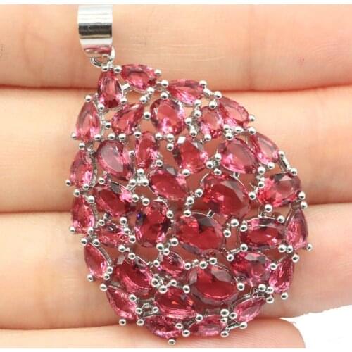 46x28mm Big European Design Created Big Raspberry Rhodolite Garnet For Women Dating Silver Pendant