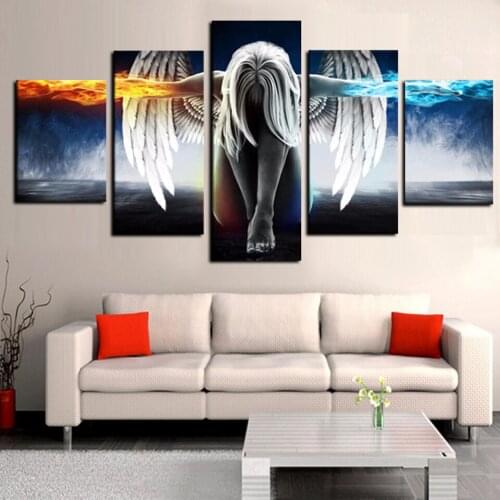 5 Panel 3D Angeles Girls Diamond Painting Anime Demons Childrens Room Modular Wall Pictures Diamond Embroidery Mosaic WW275