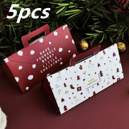 5pcs Christmas Gift Box Paper Candy Cookie Christmas Style Decoration Box With Handles Gift Pack Boxes