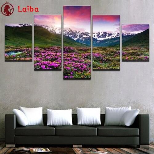 5D Diamond Embroidery Natural landscape, sunset mountain flowers Diamond Painting Full Mosaic Cross Stitch Handmade Gift5pcs