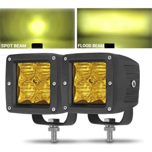 5D LED Driving Lamp 12W Embedded LED Lamp Spot Beam Flood Beam 4 Beads 3800K Yellow Light For Offroad Truck Car