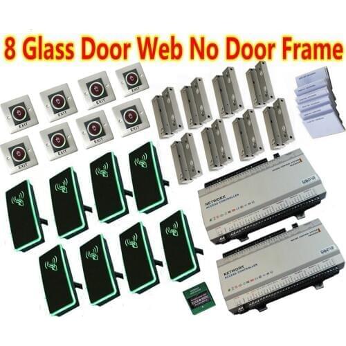 8 Glass Door IP Panel Full Kit with Web Access Controller System Configure with Door Frameless Glass door lock and wiegand read