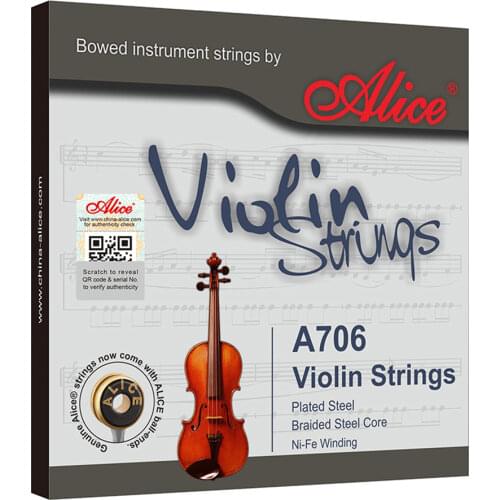 Alice Professional A706 Violin Strings Stranded Steel Core Imported Stainless Steel A Set for Violin Size 4/4 3/4 1/2 1/4 1/8