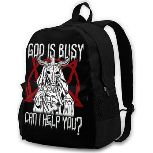 God Is Busy Can I Help You Satanic Baphomet Print Adult backpacks, leisure bags, backpacks, storage bags, men women backpacks