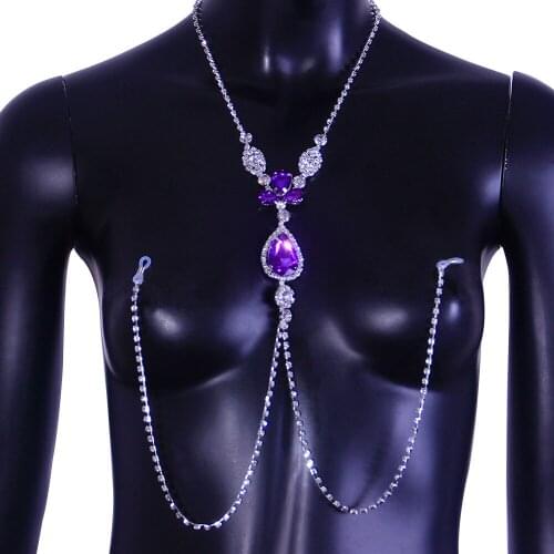 Luxury Green Rhinestone Nipple Chain Jewelry Non Piercing Body Jewelry for Women Sexy Adult Body Nipple Chain Necklace S1166