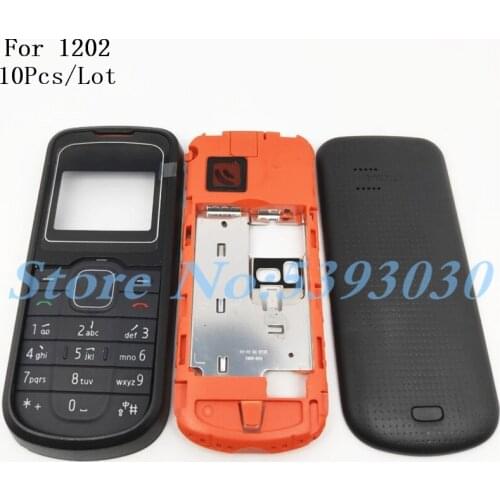 10Pcs/Lot For Nokia 1202 New Full Housing Case Cover Front Frame With KeyBoard Display Glass+Middle Frame+Back Cover With Logo