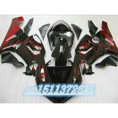 Dor-Red flame black fairing kit For NINJA ZX 6R 636 05 06 ZX-6R 05-06 ZX6R 2005 2006 ZX 6R 05 06 fairings compression mold D