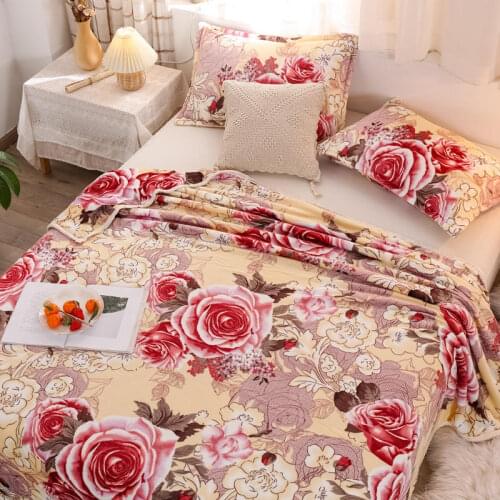 Bonenjoy Flannel Blankets for Bed Red Flower Printed Single Size Beds Plaid Queen Mantas De Cama Decorativa Bedspread for Winter