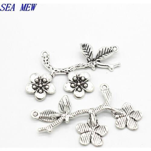 30*54MM Metal Alloy Antique Bronze Silver color Vintage Style Plum Blossom Flower Connector Link Findings For Jewelry Making