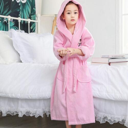 Winter Bathrobe Kids Robe for Children Cotton Warm Long Thick Robe Hooded Dressing Gown Girl Boys Towel Fleece Pajamas Autumn