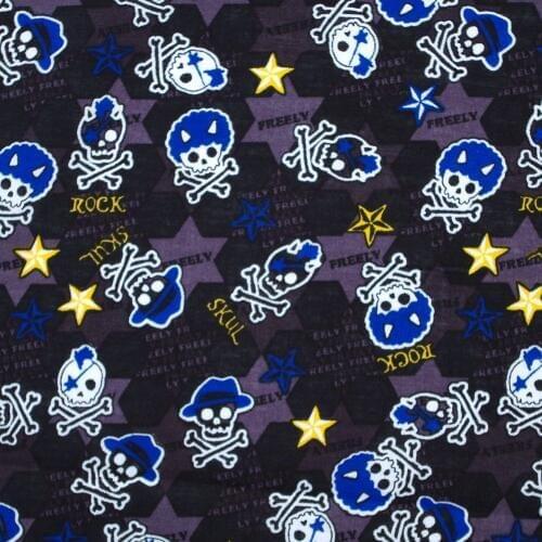 1 yard Skull Rock and star print cotton woven fabric