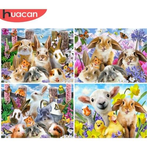 HUACAN 5D Diamond Embroidery Rabbit Full Square New Arrival Diamond Painting Animal Cross Stitch Mosaic Decor For Home