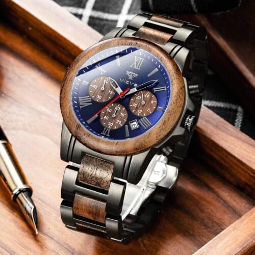 Customized Walnut Wooden Watch Fashion Stainless Steel Waterproof Watch quartz watch luxury curren