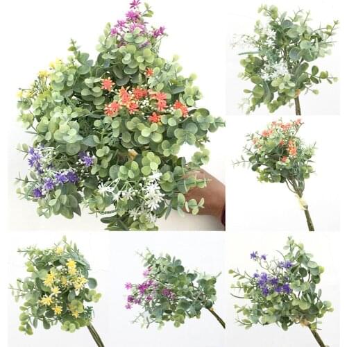 Artificial Silk Wedding Bouquet Eucalyptus Simulation Flower Reusable Home Decorative Wall Hanging White Purple Craft Plant Pot