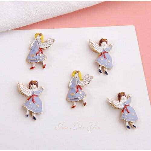 Kawaii Enamel Alloy Charms 20pcs 16*24mm Gold Tone Plated Oil Drop Necklace Earring Pendant Ornaments Angel Wings Girl Pendants