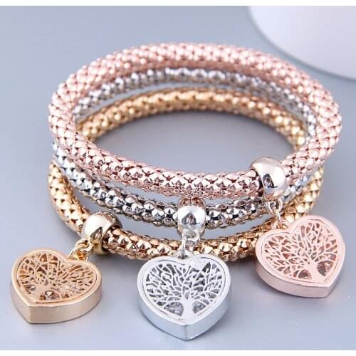 Best Selling In Europe Exaggeration Corn Chain Elastic Bracelets Creative Tree of Life Crystal Diamond Pendant Bracelet