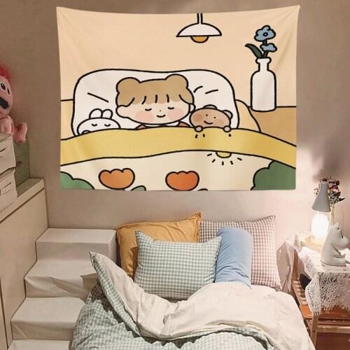 Cartoon Illustration Lovely INS Hanging Cloth Photography Background Decoration Room Bedroom Dormitory Bedside Wall Tapestry