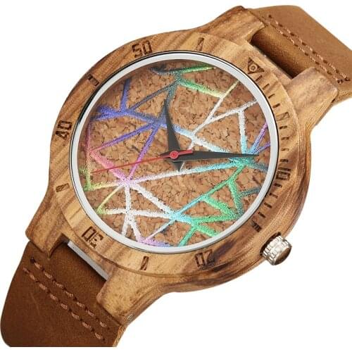 Top Men Wood Watch Fashion Colorful Strip Natural Bamboo Handmade Quartz Watch with High Quality Leather Strap Unisex Watches