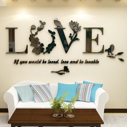 Wall Sticker 3D Leaf LOVE Wall Paper Mirror Bathroom Bedroom Removable Vinyl Stickers Etiqueta Da Parede 18MAR13