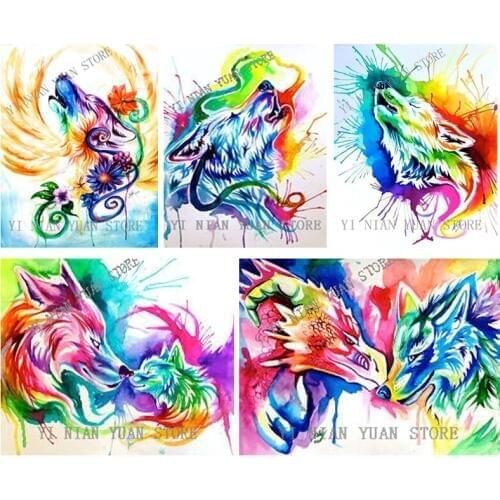 New Diy 5D Diamond Painting Cross Stitch Colorful Abstract Wolf Needlework 3D Diamond Embroidery Full Diamond Decorative Kit