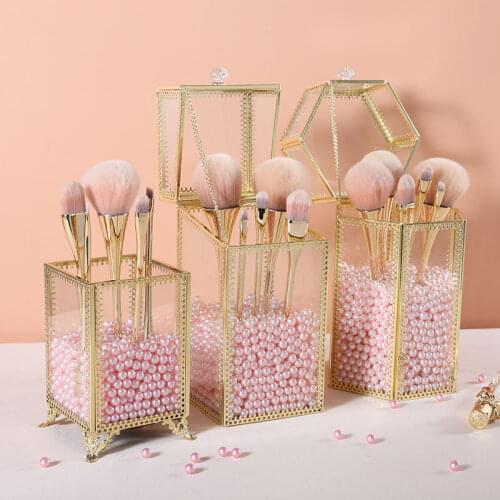 New Europe Makeup Brush Storage Tube Eyebrow Pencil Makeup Organizer Crystal Jewelry Storage Box Pen Holder Desktop Organizer