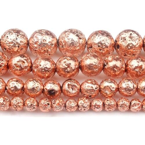 4/6/8/10mm New Plating Natural Rose Gold Lava Stone Beads Volcanic Rock Round Beads for DIY Jewellery Making Bracelet 15
