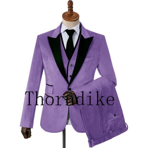 One Button Slim Fit Men Suits Light Purple Velvet Prom Stage Wedding Tuxedos 2019 Fall 3 Piece Male Set Suit Jacket Vest Pant
