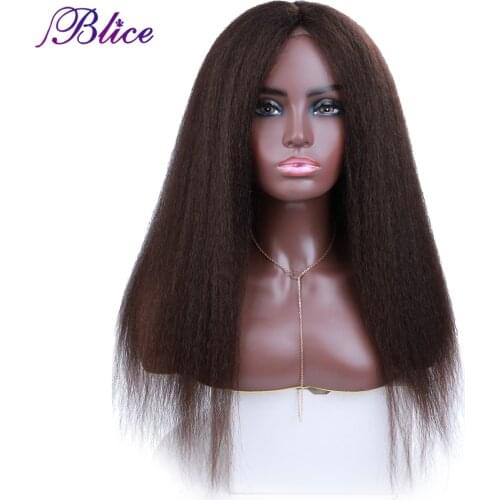 Blice 2x4 Hand Made Fringe Middle Part Wig Synthetic Hair Extensions Yaki Straight Heat Resistant Closure Wigs 20 Inch For Women