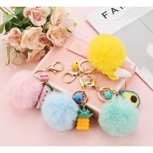Cut surface geometric fruit hair ball keychain pendant plush doll avocado lady luggage pendant car decoration