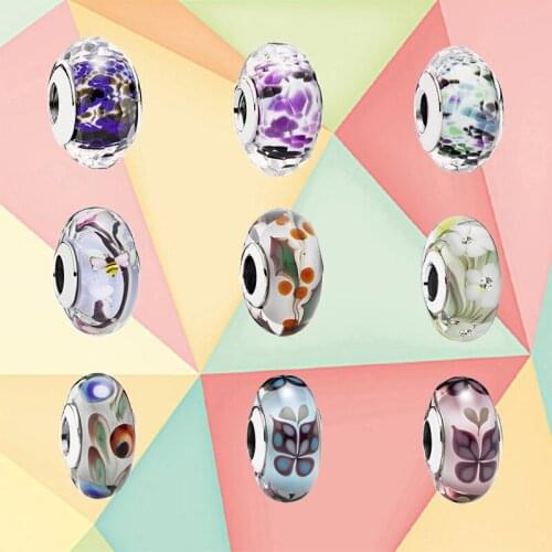 S925 Sterling Silver Murano Ink Painting Butterfly Glass Beads Crystal Pattern Suitable for Original DIY Bracelet Small Jewelry