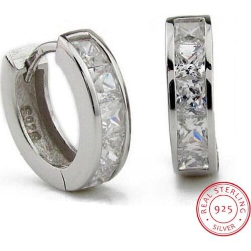 925 Sterling Silver Hoop Earrings Square Zirconia Crystal Earrings For Men Women Earrings Boucle D'oreille Wedding Party Gift