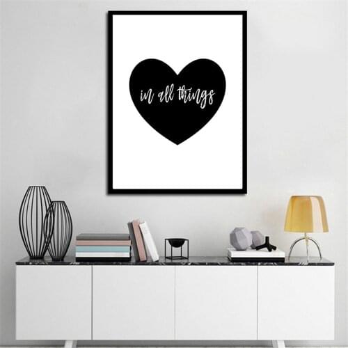 Modern Painting Heart Letters Poster Black and White Canvas Pictures for Living Room Nursery Wall Picture Girl Room Decor