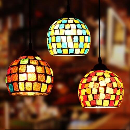 Tiffany Chandelier Colorful Handmade Glass Loft Corridor Bedroom Living Room Restaurant E27 LED Small Mosaic Chandelier