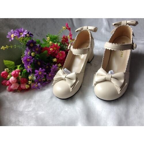 Fashion Buckle Strap Princess Student Girl Ladies Single Pumps Shoes Size 35-42 Sweet Bow Pearls High Heels Women Lolita Shoes