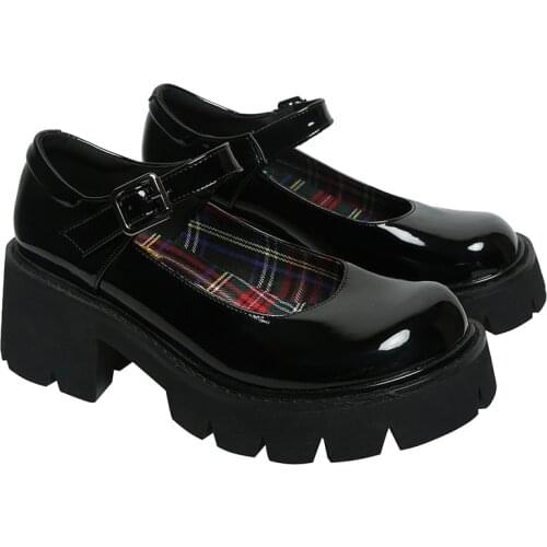 Retro Lolita Shoes Women Patent leather Harajuku Shoes Casual Creepers Punk Heels Ladies Platform Pumps Gothic Black Boots