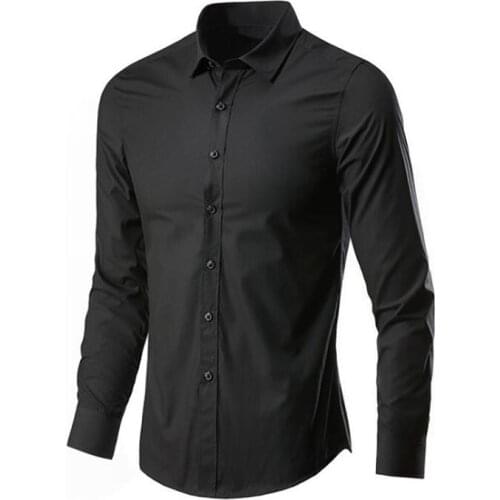 2021 Spring New Solid Mens Long Sleeve Shirt Slim Fit Male Social Casual Business White Black Thin Dress Shirt S-5XL