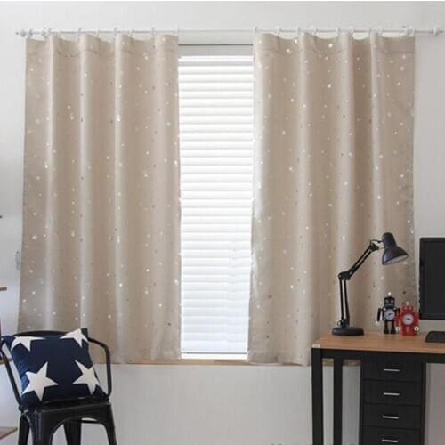 Full Blackout Shading Curtains Stars Pattern Living Room Bedroom Balcony Window Curtains Hook Grommet Purdah with 4 Iron Hooks