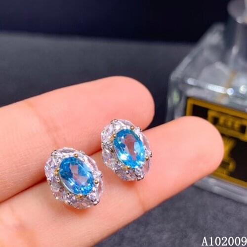KJJEAXCMY 925 sterling silver inlaid natural blue topaz earrings new fashion ladies ear stud support test