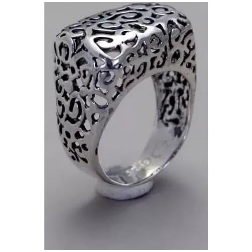 Womens Fashion 925 Silver Color Ring Unique Hollow Retro Jewelry Wedding Engagement Party Ring Anniversary Gift Size 5-11