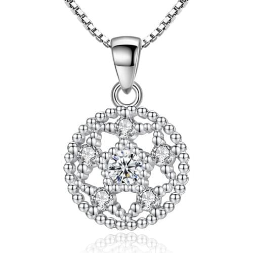 MOC21 925 silver shiny cz zircon round women gift lady pendant necklace jewelry no fade short box chain wholesale