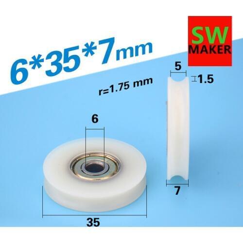 1pcs 6*35*7mm concave wheel, U groove, nylon plastic embedded 626 bearing, 6mm diameter rope wear-resistant lifting wheel
