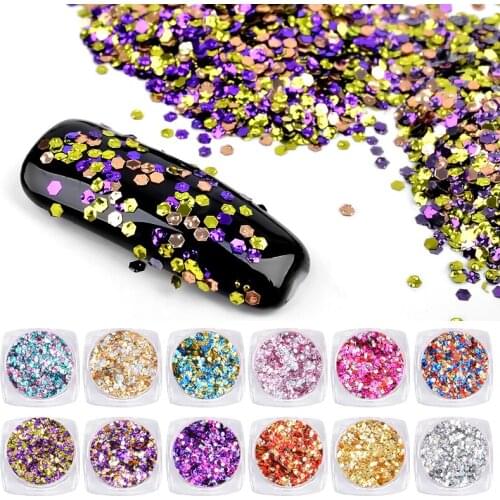 12 Boxes/set Mixed Nail Art Glitter Sticker Decorations Ultra-thin Hexagon Colorful Nail Sequins Flakes DIY Manicure Tools