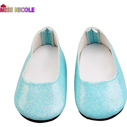 18 inch American Dolls New Personalized Doll Shoes Blue Glitter Boat Shoes Wear for 43 cm Baby Reborn Dolls For Girls Gift