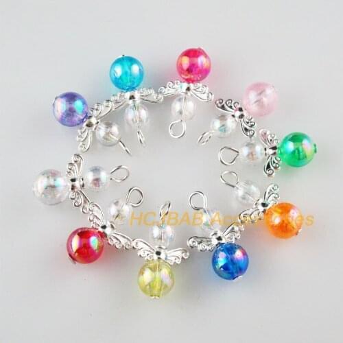 16Pcs Silver Plated Wings Mixed Beads Dancing Angel Charms Pendants 14x21mm